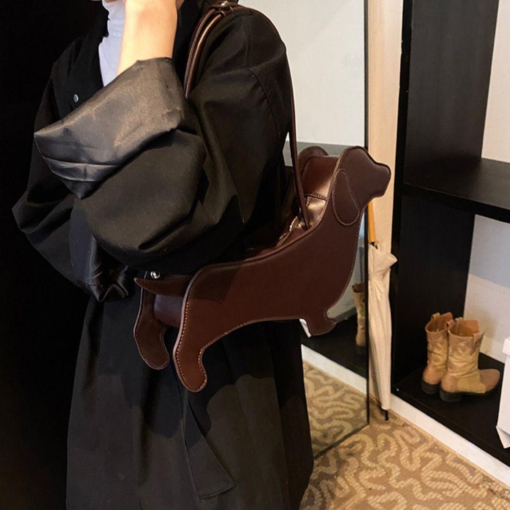 Sausage Dog Animals Shoulder Bag Pu Leather Cartoon Handbag Casual Dachshund Dog Bag  Outdoor