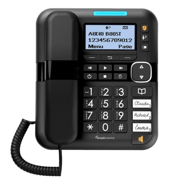 Amplified Corded Landline Phone +90db - Amplicomms 1580 Combo Duo with Answering Machine