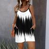 Tuta corta da donna senza maniche con spalline sottili, stampa tie-dye sfumata, tasca
