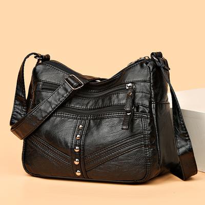 Women's Soft Leather Large Capacity Shoulder Bag Multi-Compartment Middle-Aged Mother Crossbody Bag