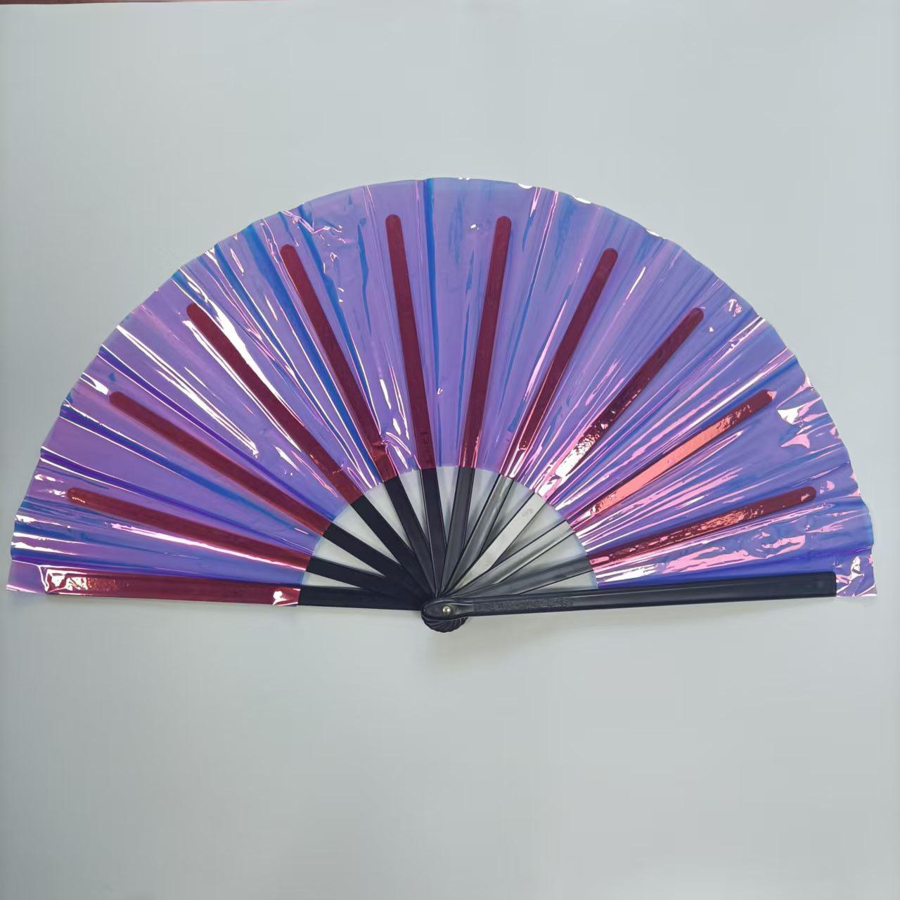 

33cm Large Folding Hand Rave Fan Chinease Kongfu Fan Gradient Colorful Reflective Foldable Fan Music Festival Fan Dance Fan Gift 64x33cm