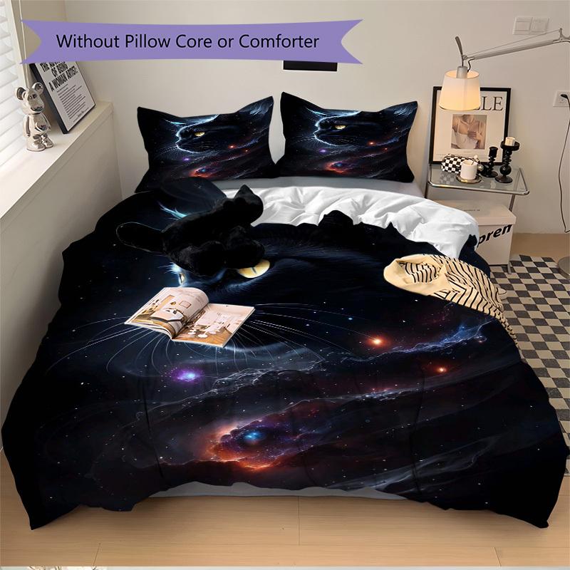 3pcs Anime Cat Galaxy Bedding Set - Includes One Quilt Cover and Two Pillowcases (No Fillers) - Perfect for Bedroom Decor and Guest Room Acc
