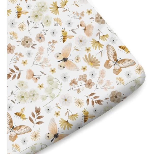 Vintage Butterflies Boho Wildflowers Baby Crib Sheets Boy Girl 52"x28" Watercolor Bees Butterflies Spring Floral Crib Mattress Cover Soft Breathable