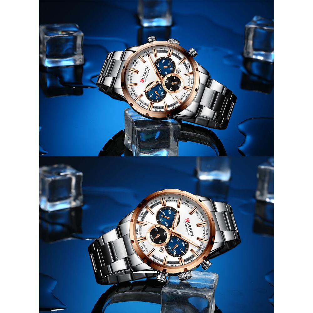 CURREN Herrenuhr Blaues Zifferblatt Edelstahlarmband Datum Herren Business Wasserdicht Herren Armbanduhren