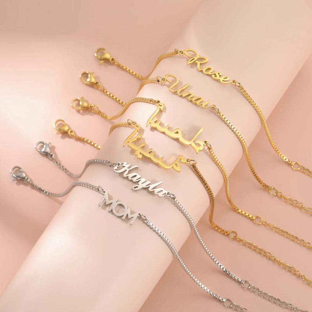 Personalized Name Letter Charm Bracelet Women Girls Stainless Steel Box Chain Customized Bracelets Custom Jewelry Birthday Gift
