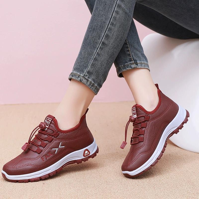 Autumn Winter Women's Cotton Shoes Leather Waterproof Cotton Shoes Plus Velvet Thickened Walking Shoes Non-slip Warm Women's Cotton Boots