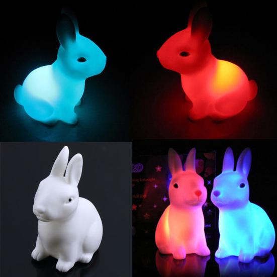 Color Changing Battery LED Night Powered Rabbit Light Lamp Home Table Decor