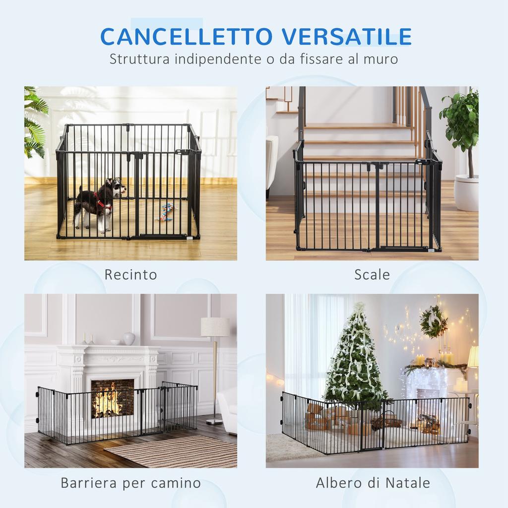 8-Section Folding Dog Safety Gate, Self-Locking and Locking System, Black