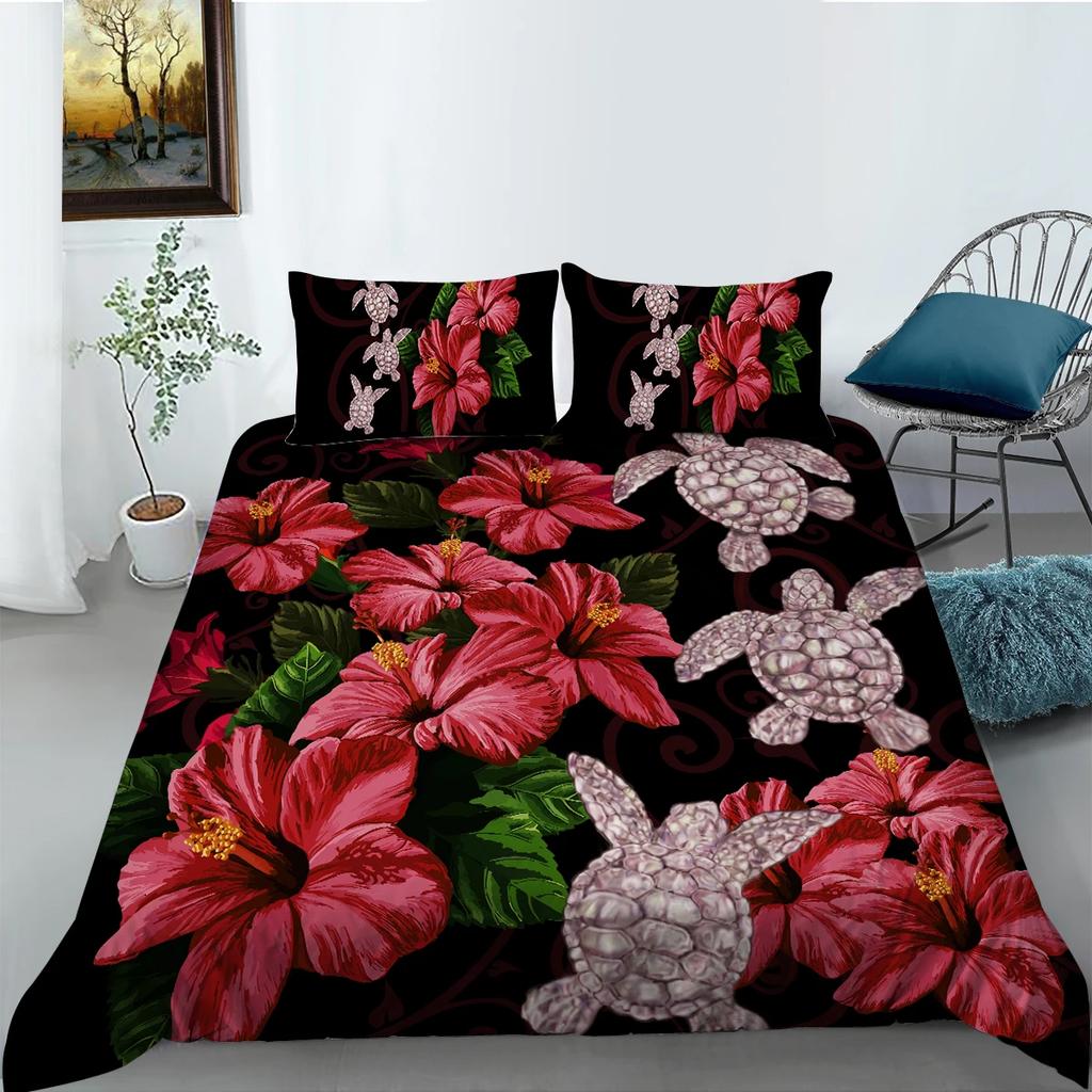 Exotic Sea Turtle Duvet Cover Set Bohemian Floral Ocean Animal Bedding Set Microfiber Tortoise Comforter Cover Single Queen Size