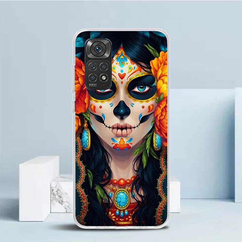Catrina Beautiful Rose Girl Skull Soft Cover for Xiaomi Redmi Note 15 14 13 12 Pro Plus Phone Case 14S 11S 11T 11E 10S 10 4G Pat