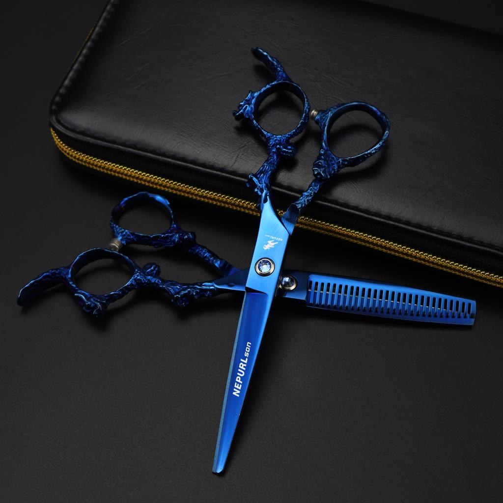6.0 Inch Blue Dragon Handle, Hair Scissors, Hair Scissors, Flat Scissors, Bangs Scissors, Tooth Scissors, Thin