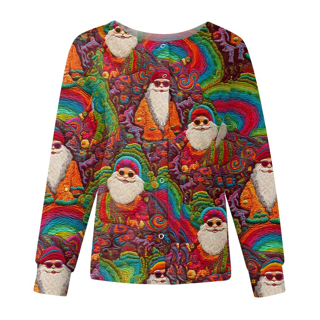 Damska codzienna modna kurtka z długim rękawem zapinana na jeden guzik z nadrukiem świątecznym