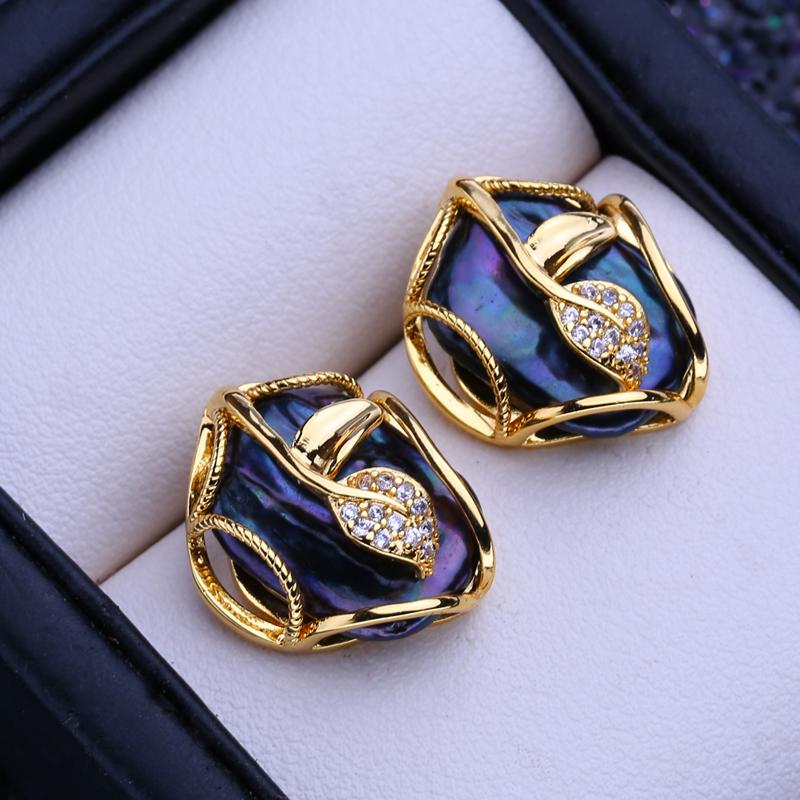 Natural Freshwater Big Baroque Pearl 925 Sterling Silver Stud Earrings Wedding Jewelry Gifts For Women Wholesale