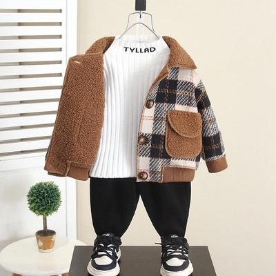 Manteau en laine doublé de velours pour garçon 6540 - Haut de style coréen pour enfant automne/hiver 2024