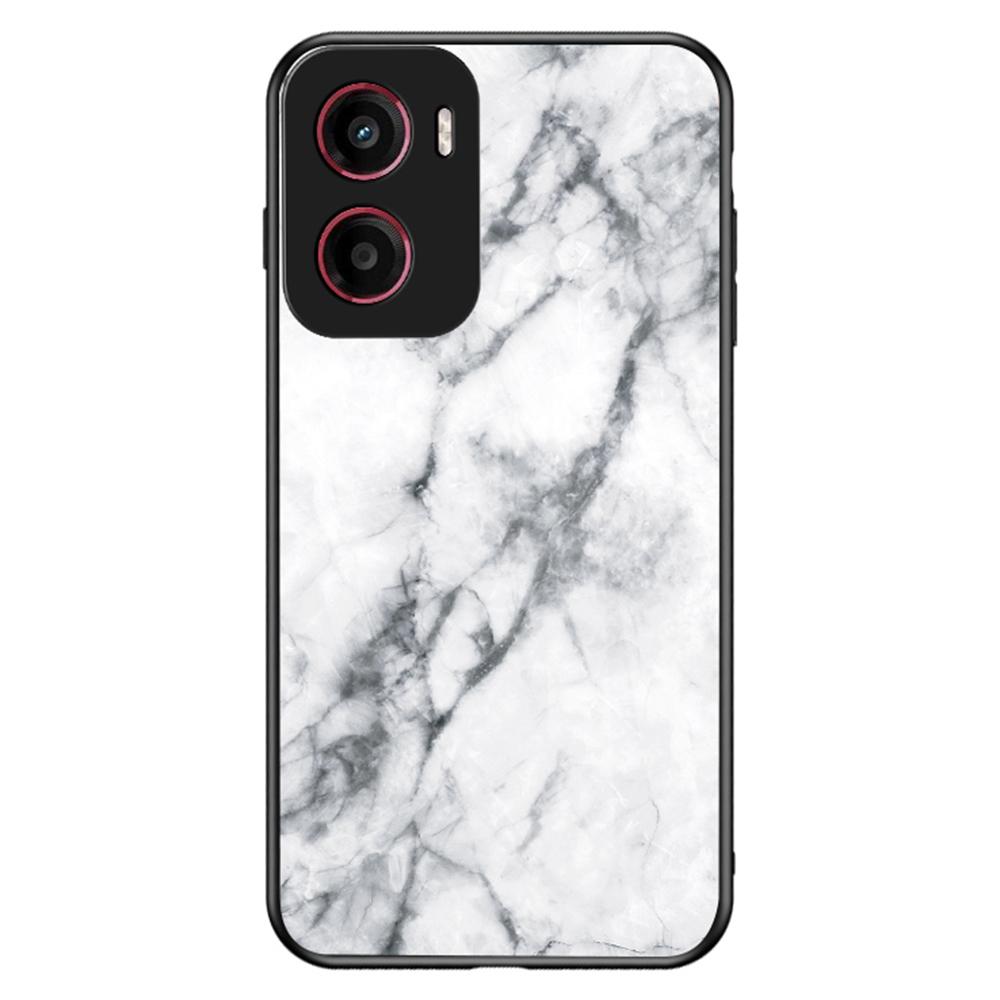For Motorola Moto G05 4G Case Marble Pattern Tempered Glass+PC+TPU Protective Phone Cover