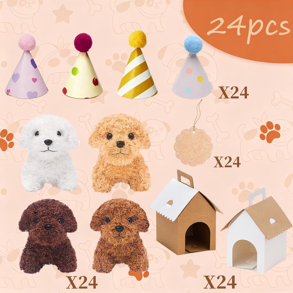 6-36 Pcs 4.7Inch Puppy Stuffed Animals Bulk with Hat Card Paper Boxes Adopt A Puppy Party Favors Kids Stuffed Dogs Birthday Gift