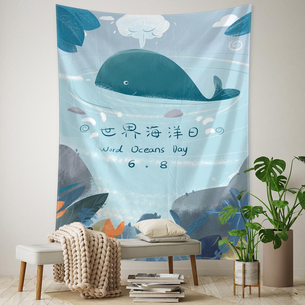 Cartoon Whale Tapestry Wall Hanging Kawaii Boho Psychedelic Witchcraft Art Aesthetic Room Home Decor