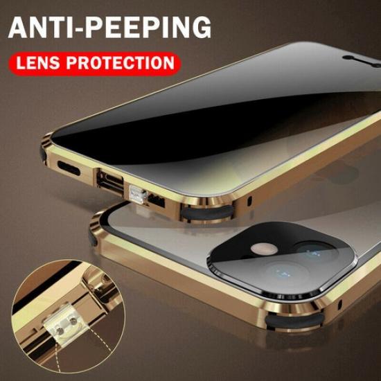 Metal Anti Spy Privacy Glass Case For iPhone 13 Pro Max 12 Pro 11 Buckle Cover
