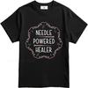 Daily Wear Summer Women T Shirt Needle Powered Healer Design With Leaves And Threads Short Sleeve Solid Color Oneck Tee Shirt