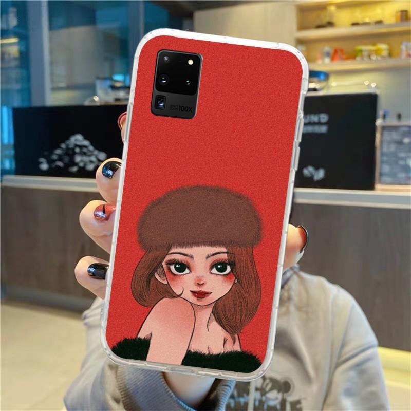 Süßes Mädchen Handgezeichnete Handyhülle für Samsung Galaxy S10 S21 S22 Plus Ultra A91 A51 A21S A12 Transparente Handyhülle