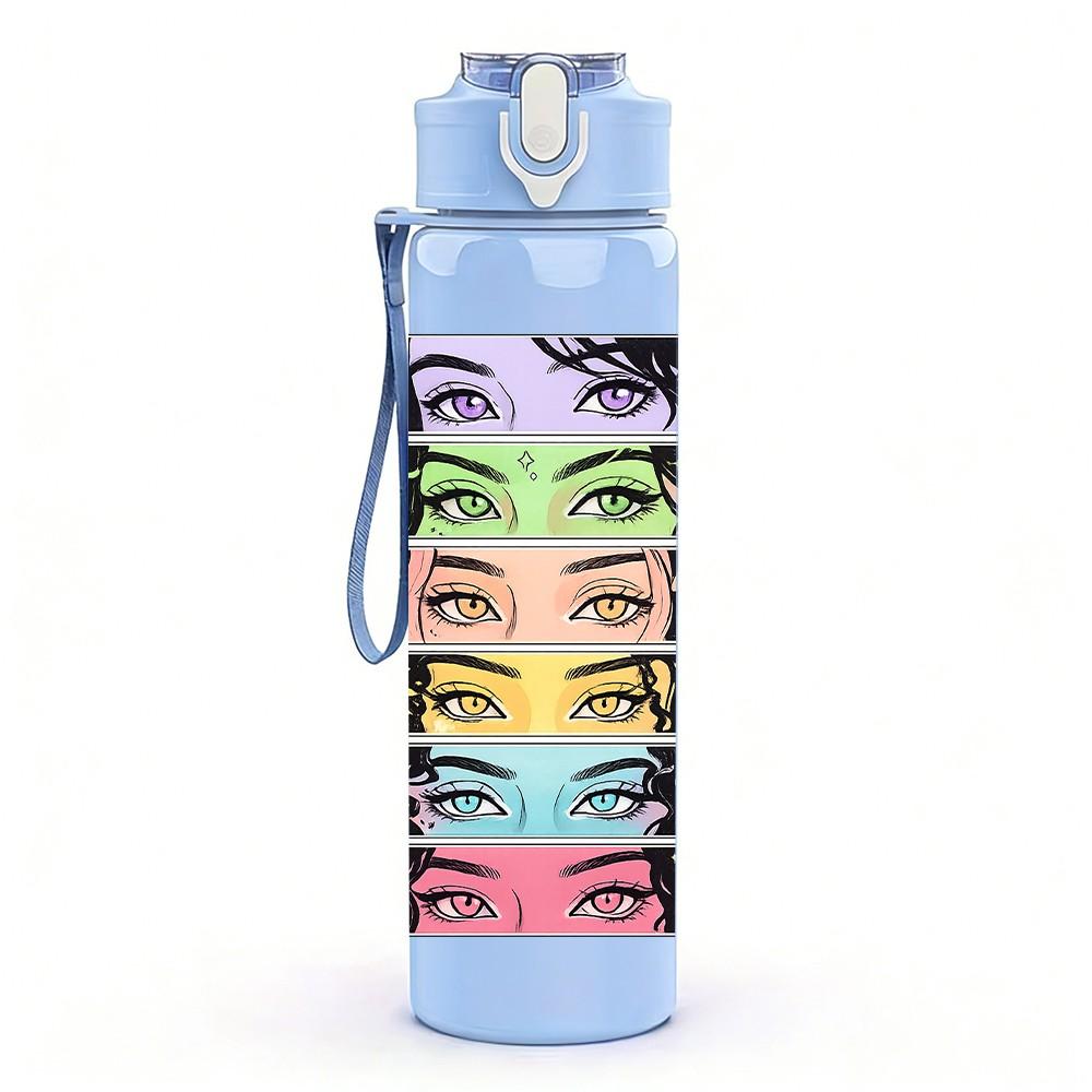 1PC Layer Paper Girl Portrait 750ml Color Plastic Sports Water Bottle Leakproof Flip Straw Lid Suitable for Sports Office Home Use