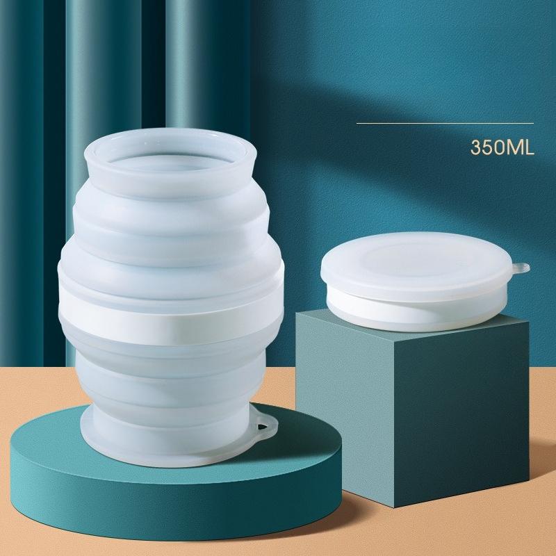 Portable Silicone Foldable Mug with Lanyard Heat-resistant Telescopic Mini Cup Lid Storage Travel Business Trip Outdoor Gargle 1pc