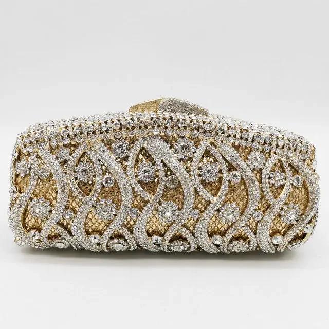 Boutique De FGG (auf Lager) Damen Champagner Kristall Clutch Abendtaschen Hochzeits-Cocktail Minaudiere Diamant Handtasche und Geldbörse