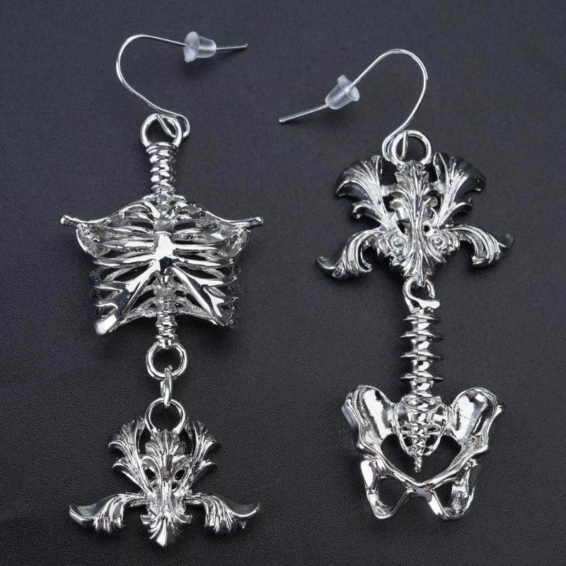 Gold/Silver Color Intricate Skeleton Cutout Dangle Earrings Vintage Gothic Style Zinc Alloy Earring