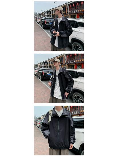 Men's Korean Style Trendy Color-Block Bomber Jacket - Spring & Autumn Casual Loose Fit