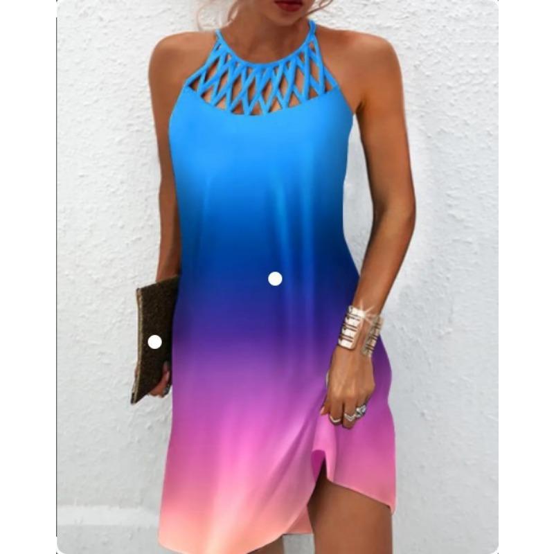 European and American Spring and Summer New Ethnic Style Positioning Printing Mesh Belt Sleeveless Casual dress Women's Clothing