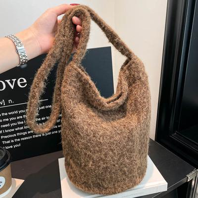 Tote Bag Women's Winter Niche Single Shoulder Woolen Cute Flower Shoulder Bag Women