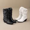 White Black Women Mid Calf Boots High Block Heel Big Size 46