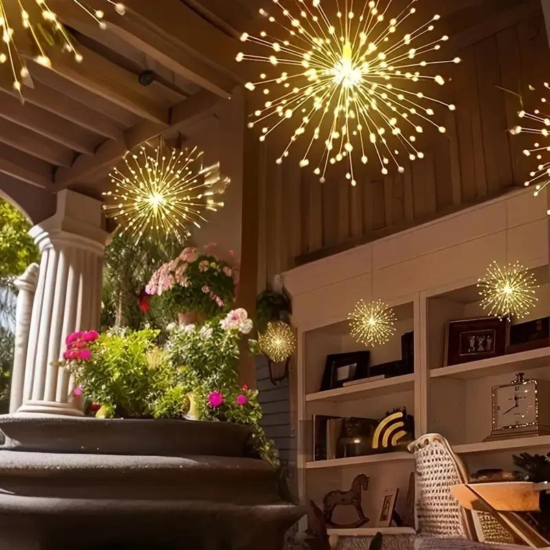 Hanging Solar Fireworks Light 360/480 LED Starburst Light Outdoor Waterproof 8 Mode Fairy Lights Eaves Garden Tree Christmas Decoration Lights