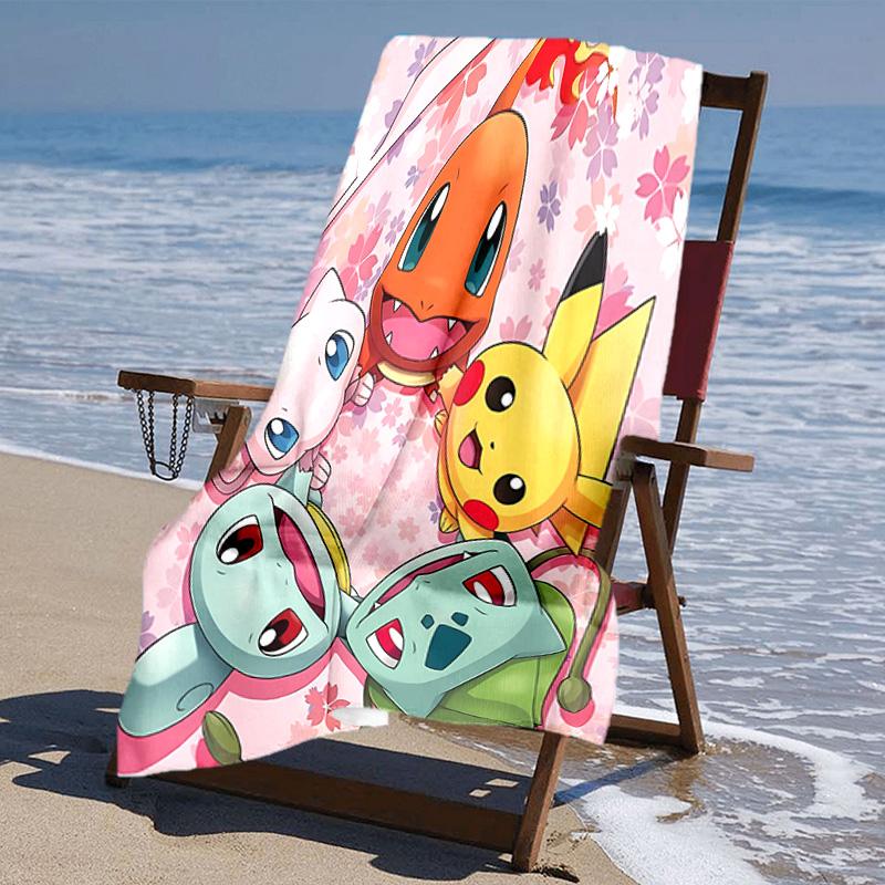 proof beach towel with Pokémon pattern - soft,absorbent,quick-drying,machine washable - perfect for swimming,camping,bathing