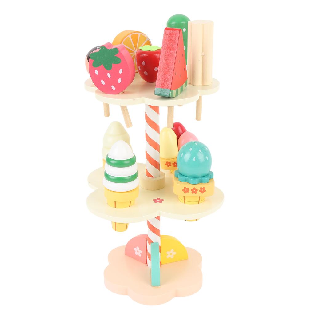 Ice Cream and Desserts Tower Stand Toy Realistic Wooden Tea Party Set Educational for Kids