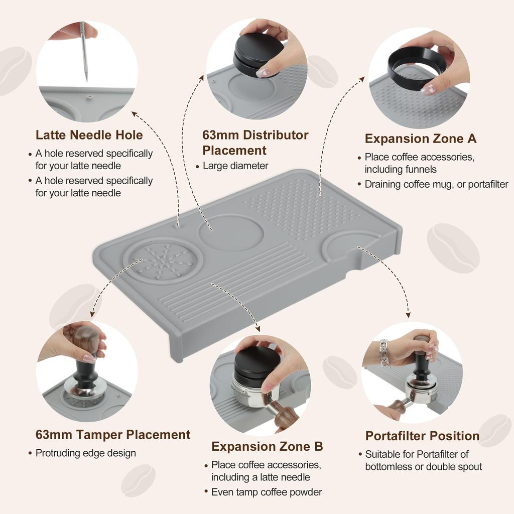 VOCOSTE Tamper Mat, Espresso Tamping Mat, Silicone, Heat-Resistant, L-Shaped Edge, Non-Slip, Anti-Slip, Washable, Coffee Tamper Tool, Coffeeware