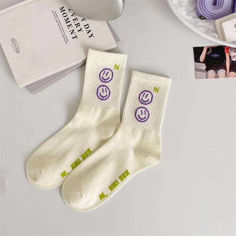 Female Spring and Autumn Personality Fluorescent Green Letter Sports Tube Socks