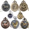 Retro Horse Pattern Quartz Pocket Watch Arabic Numerals Dial Necklace Pendant Clock Fob Chain Timepiece Gift for Men Women