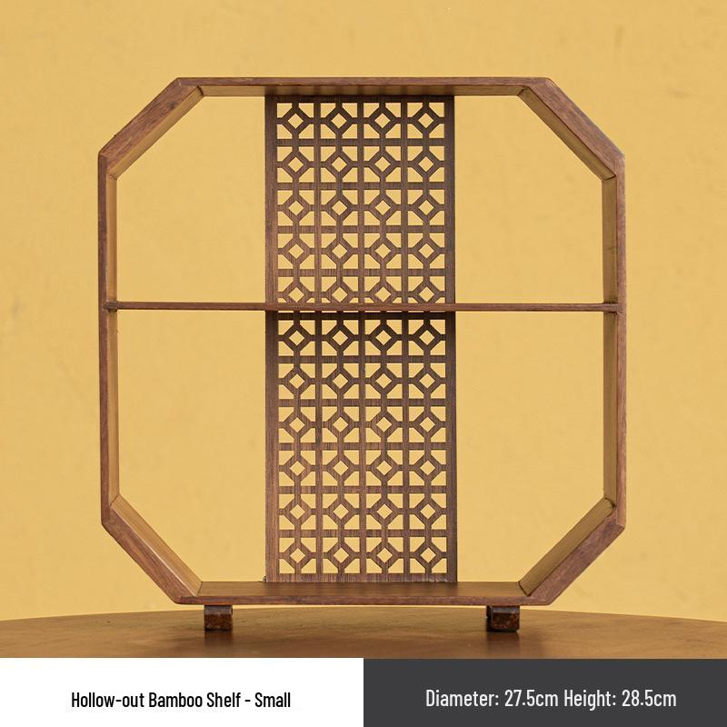 Chinese Bamboo Teaware Rack: Small Bo Gu Duobao Ge for Tea Room & Desktop Storage