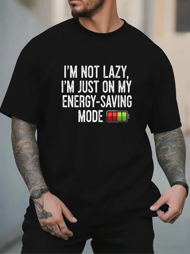 2026 New Unisex Light Purple Crew Neck Tee Im Not Lazy Im Just On My Energy Saving Mode Funny Battery Humor Text Casual Cotton Tops