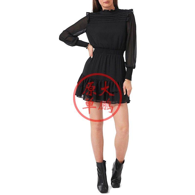 

[M] Beautiful and Delicate Small Short Long Sleeves Sun Protection Ruffles Skirt Chiffon Dress Black S