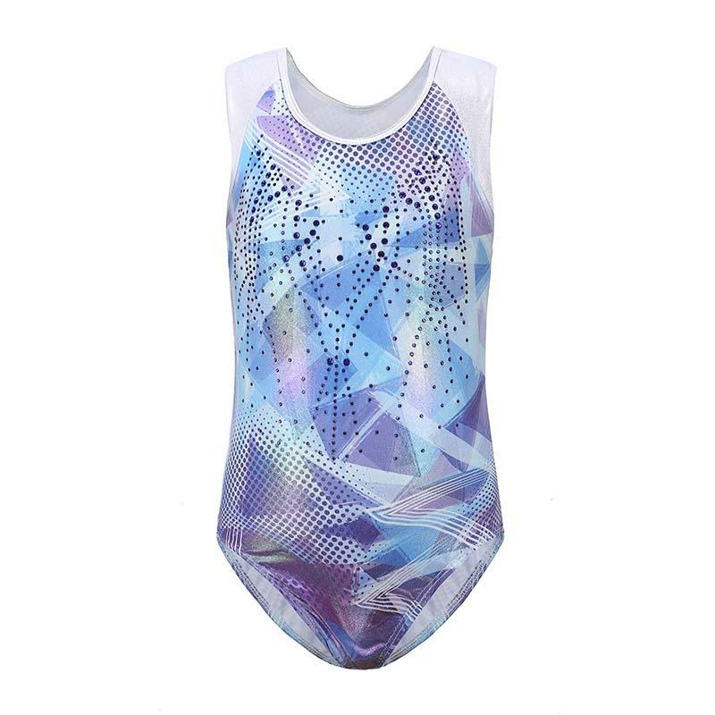 Kids Girls Sleeveless Shiny Sequ Gymnastics Ballet Dance Leotard Bodysuit Jumpsuit Sleeveless Leotard Skating Dance Wear