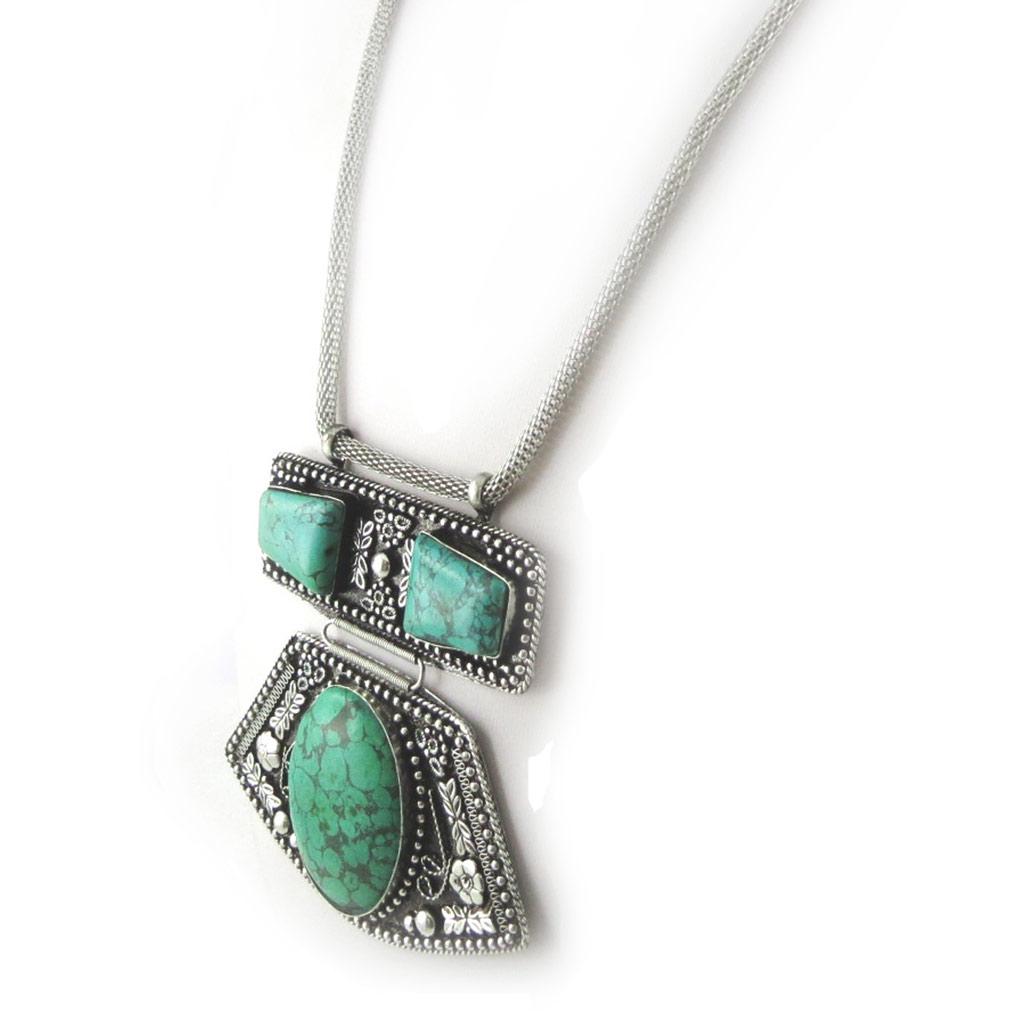 Les Trésors De Lily [N0977] - Collier créateur 'Kilimanjaro' turquoise argenté