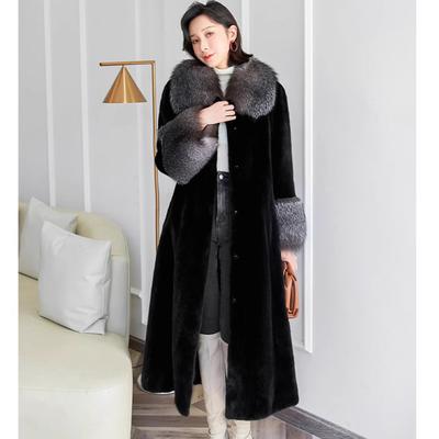 Women's Mink Fur Coat Women's Faux Fox Collar Long Velvet Mink Coat