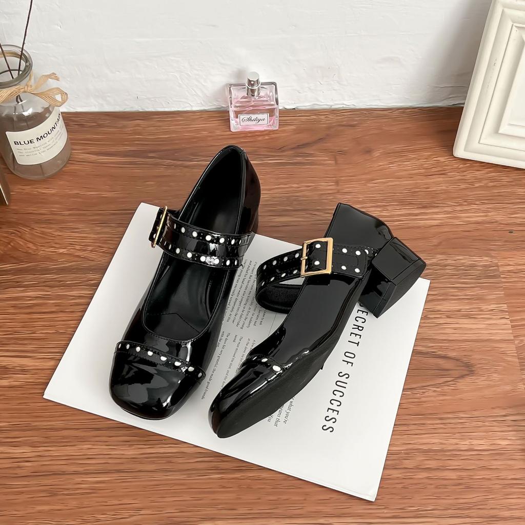 2025 spring new rivet Mary Jane shoes women's comfortable shallow mouth single shoes with French high heels women's outer wear