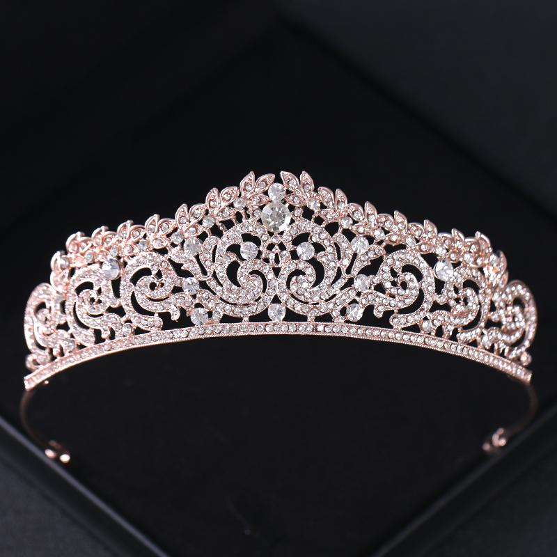 Rose Gold Crystal Bridal Tiaras and Crowns for Women Bride Rhinestone Prom Diadem Headband Bridal Wedding Hair Accessories Crown
