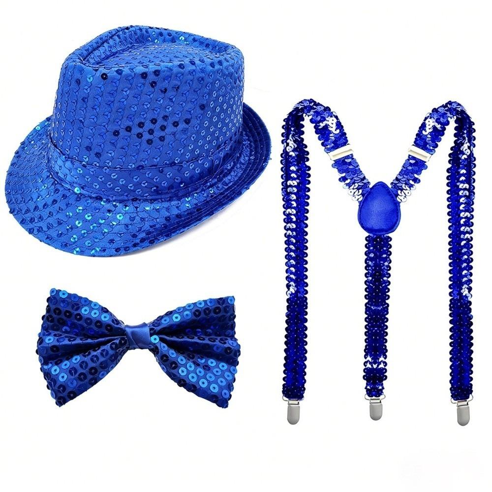 Performance Sequined Hat Solid Color Suspenders Fashion Performance Props Set  Christmas