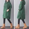 Yousheng Damen Herbst-Winter-Kapuzenpullover mit großer Tasche, Kordelzug, Schlitz am Saum, einfarbig, locker, knielang, dickes Oberteil, Plüschpullover, Kapuzenpullover für den Alltag