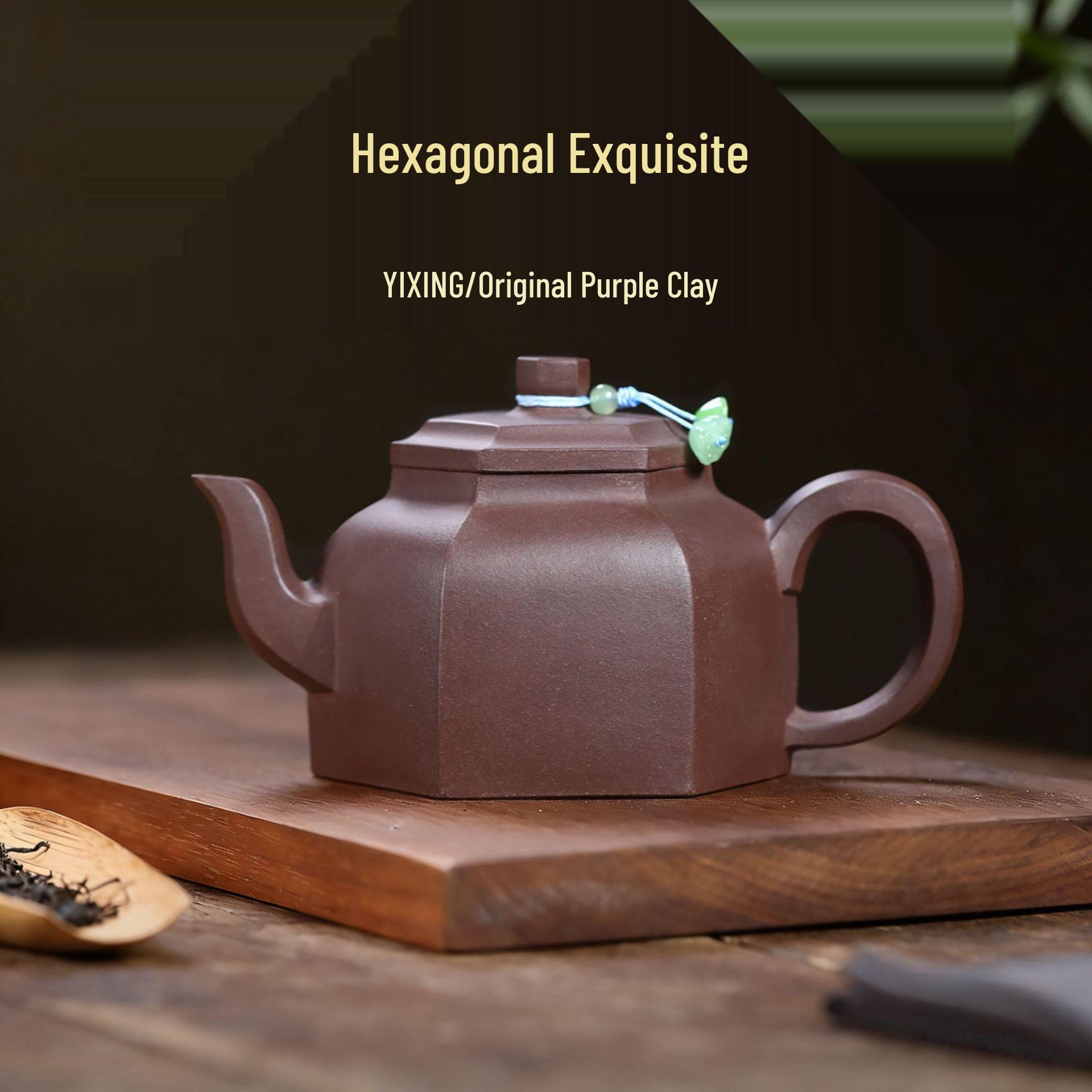 Yixing Zisha Teapot Set: Handmade Hexagonal Purple Clay Pot with Exquisite Craftsmanship and Quality Material 330ml