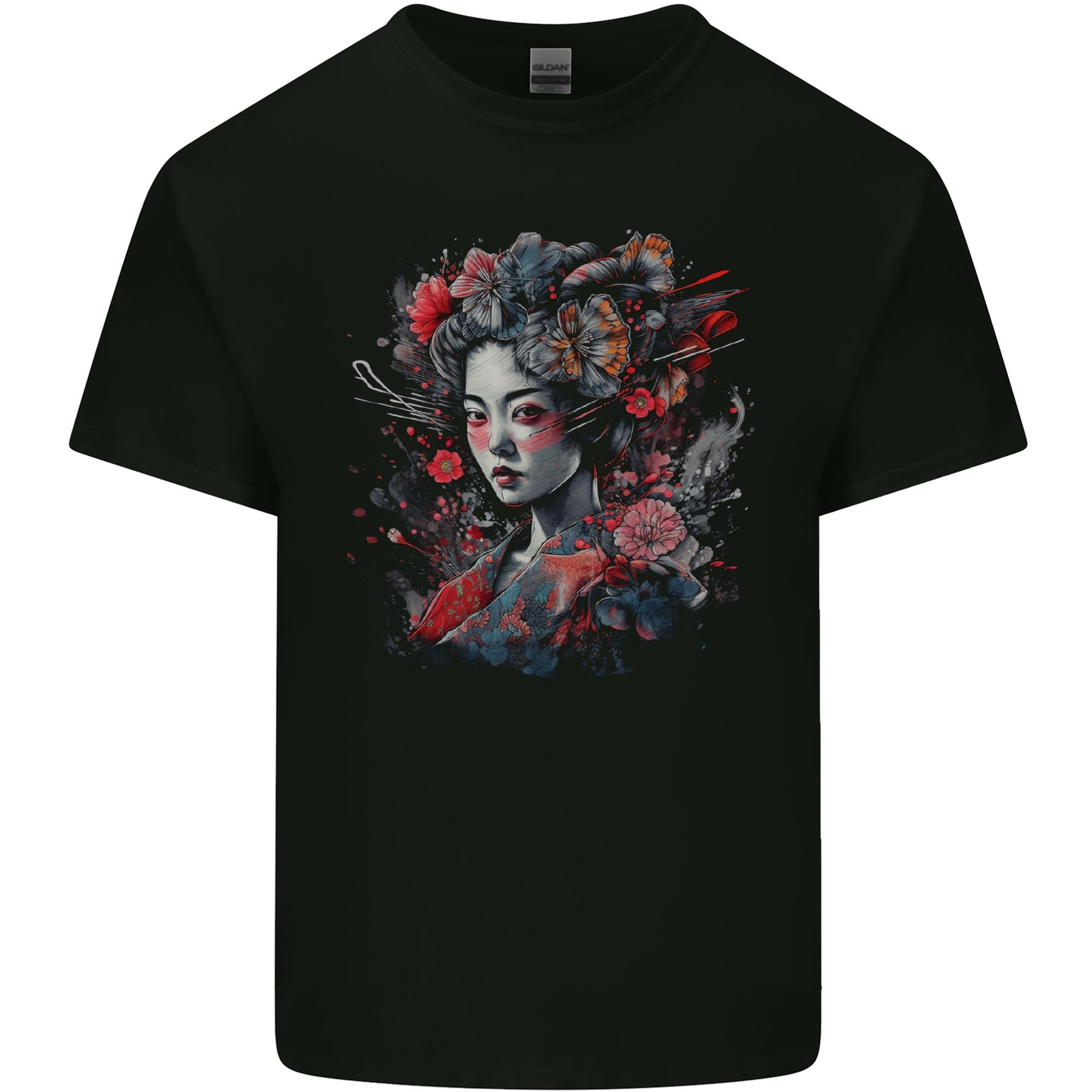 Geisha Girl With Flowers Butterflies Fantasy Unisexs Light Cotton TShirt S